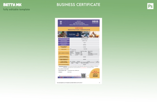 модерен стил Индија Udyam сертификат за регистрација Шаблон Word и PDF, шаблон з